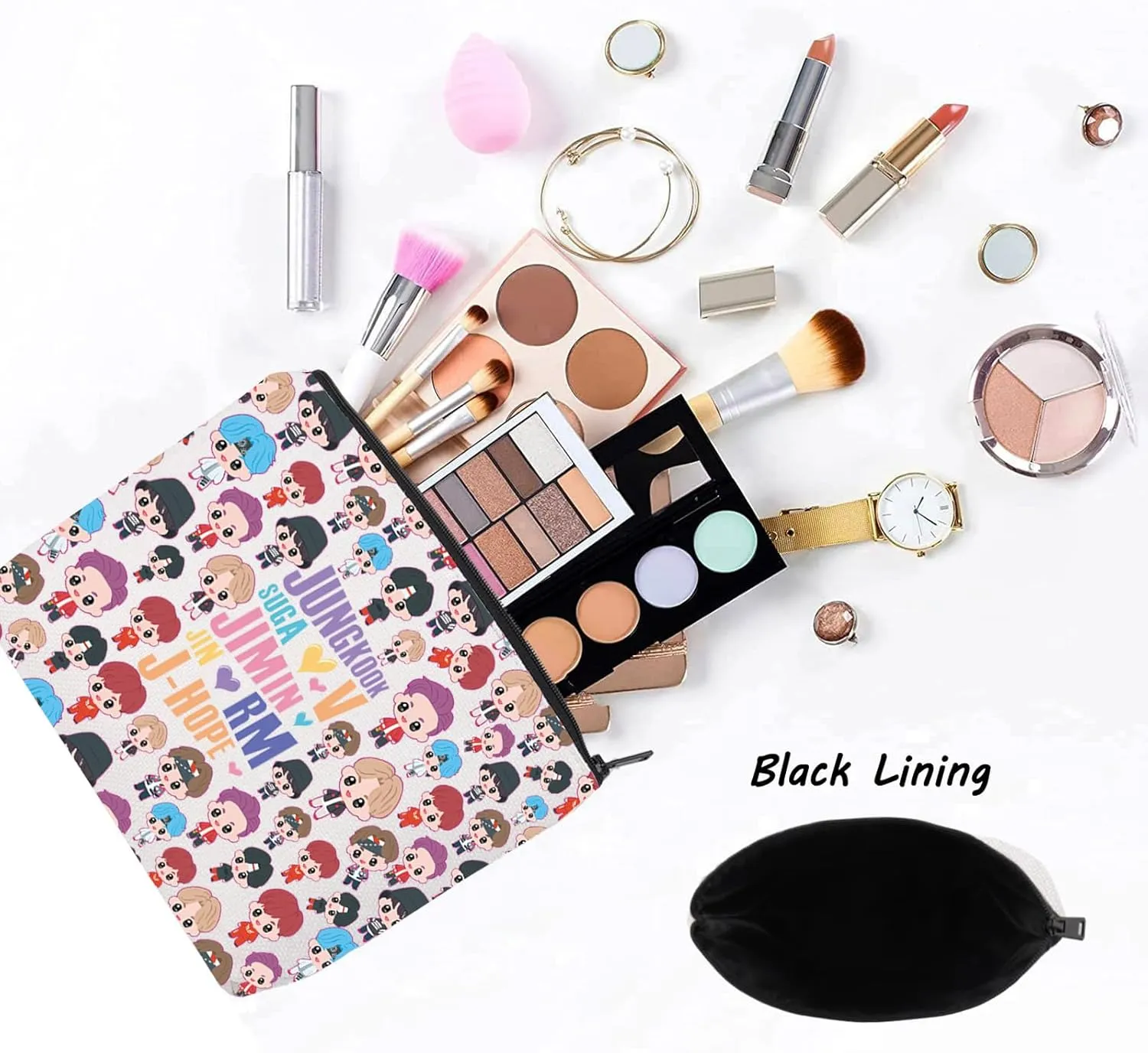 LEVLO Korean Group Cosmetic Bag K-pop Army Members Fans Gift Army Members Name Makeup Zipper Pouch Bag