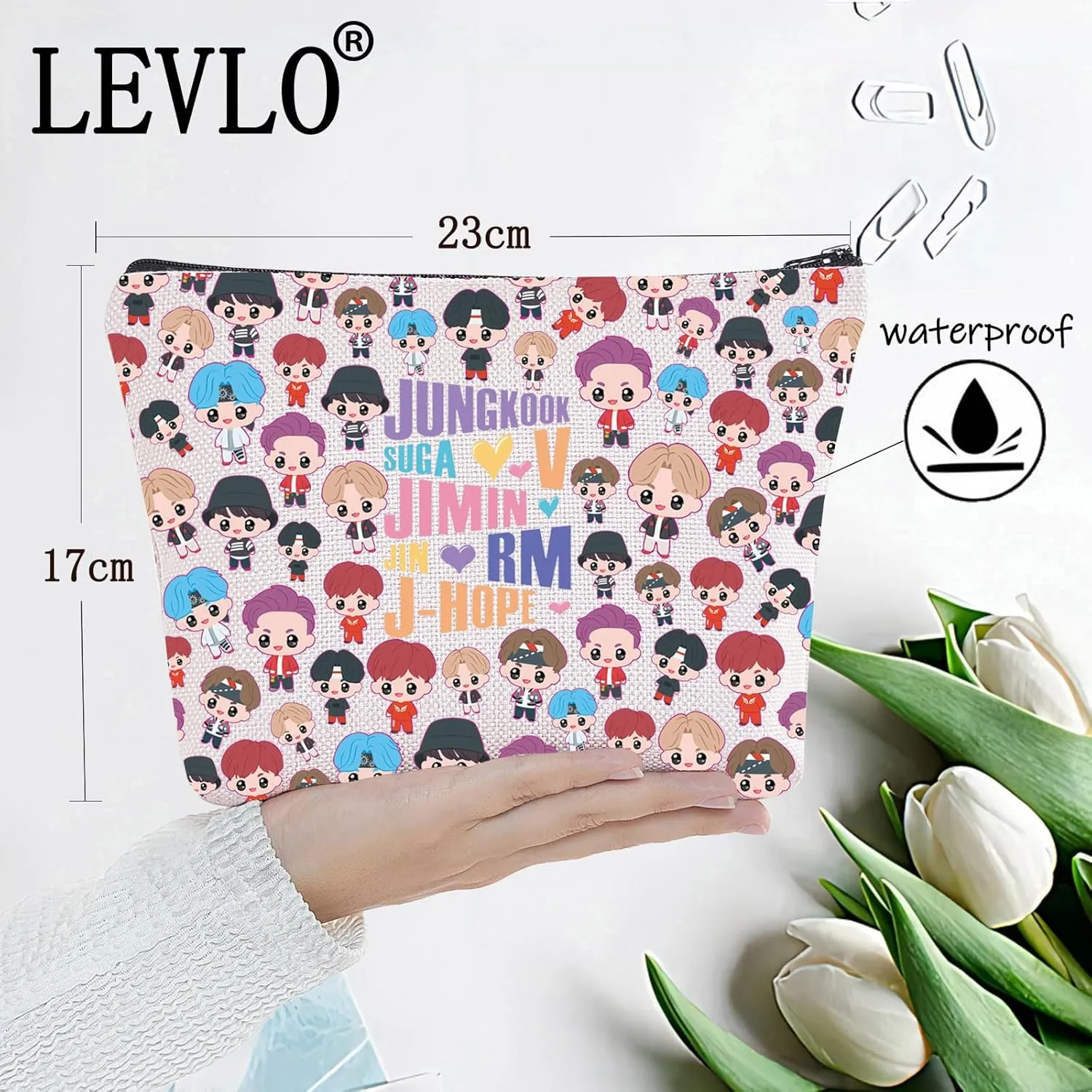 LEVLO Korean Group Cosmetic Bag K-pop Army Members Fans Gift Army Members Name Makeup Zipper Pouch Bag
