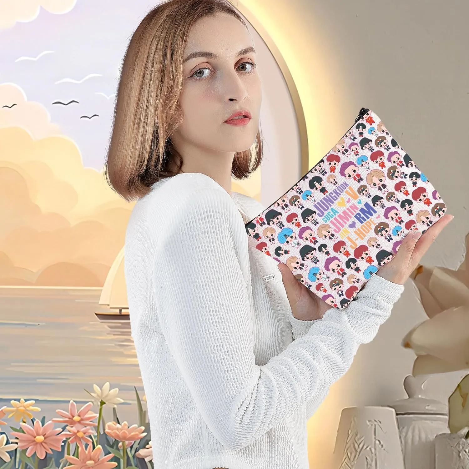 LEVLO Korean Group Cosmetic Bag K-pop Army Members Fans Gift Army Members Name Makeup Zipper Pouch Bag