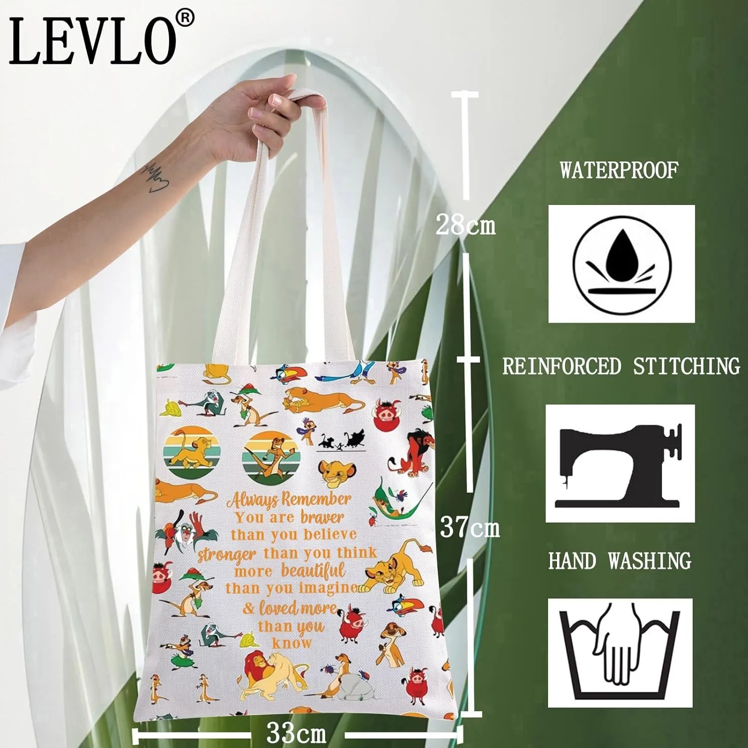 LEVLO Lion Cosmetic Make Up Bag Cartoon Lion Fans Gift You Are Braver Stronger Smarter Than You Think Cartoon Animal Zipper Pouch Bag