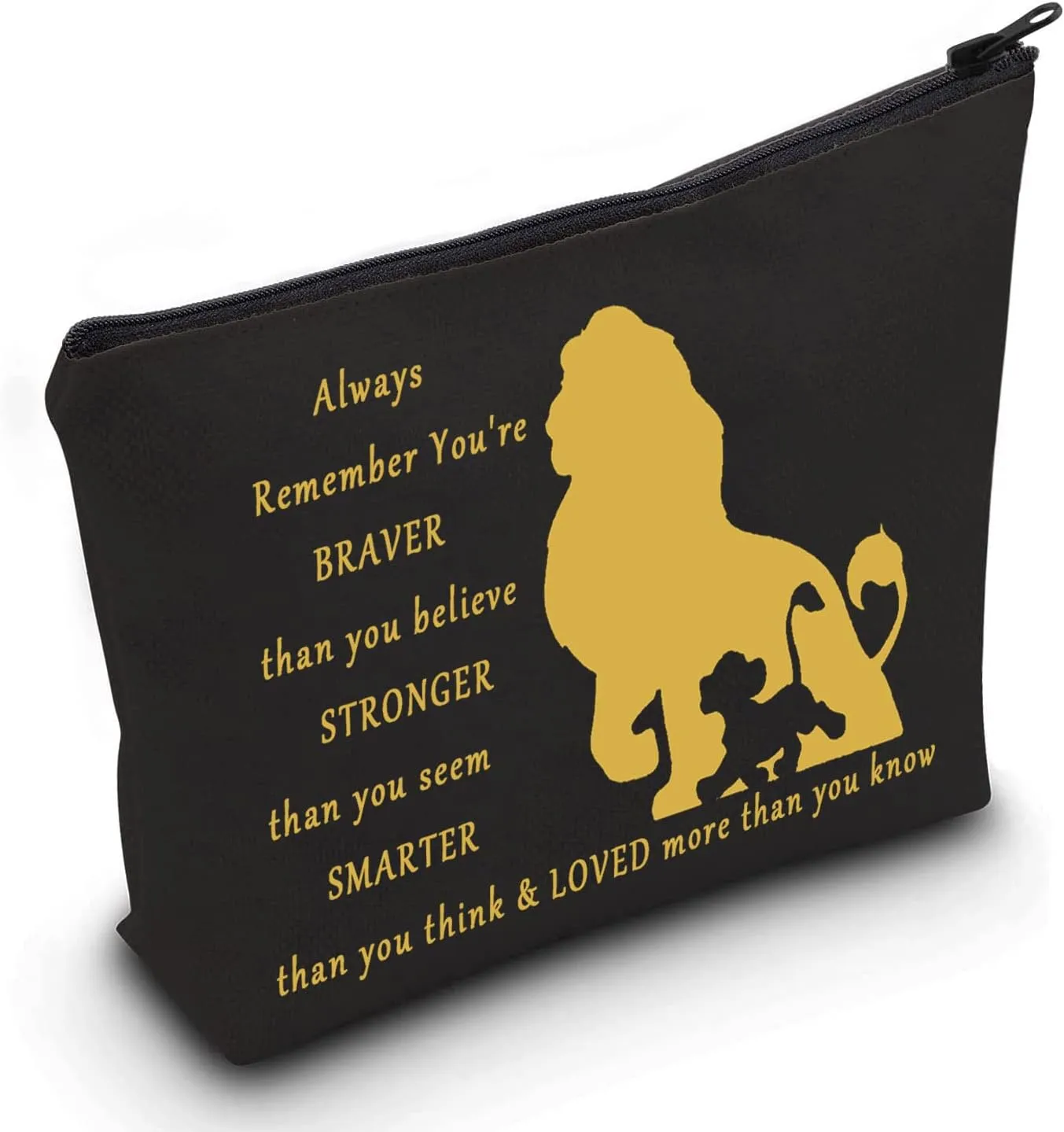 LEVLO Lion Cosmetic Make Up Bag Cartoon Lion Fans Gift You Are Braver Stronger Smarter Than You Think Cartoon Animal Zipper Pouch Bag
