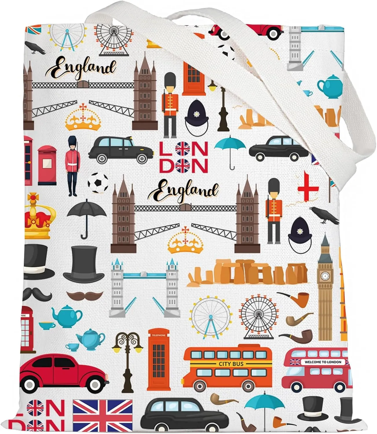 LEVLO London Travel Gift British Theme Cosmetic Bag England Souvenir Gift United Kingdom Make Up Zipper Pouch Bag (London Tote)