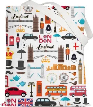 LEVLO London Travel Gift British Theme Cosmetic Bag England Souvenir Gift United Kingdom Make Up Zipper Pouch Bag (London Tote)
