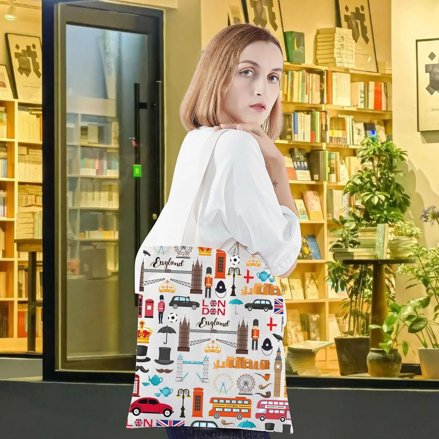 LEVLO London Travel Gift British Theme Cosmetic Bag England Souvenir Gift United Kingdom Make Up Zipper Pouch Bag (London Tote)