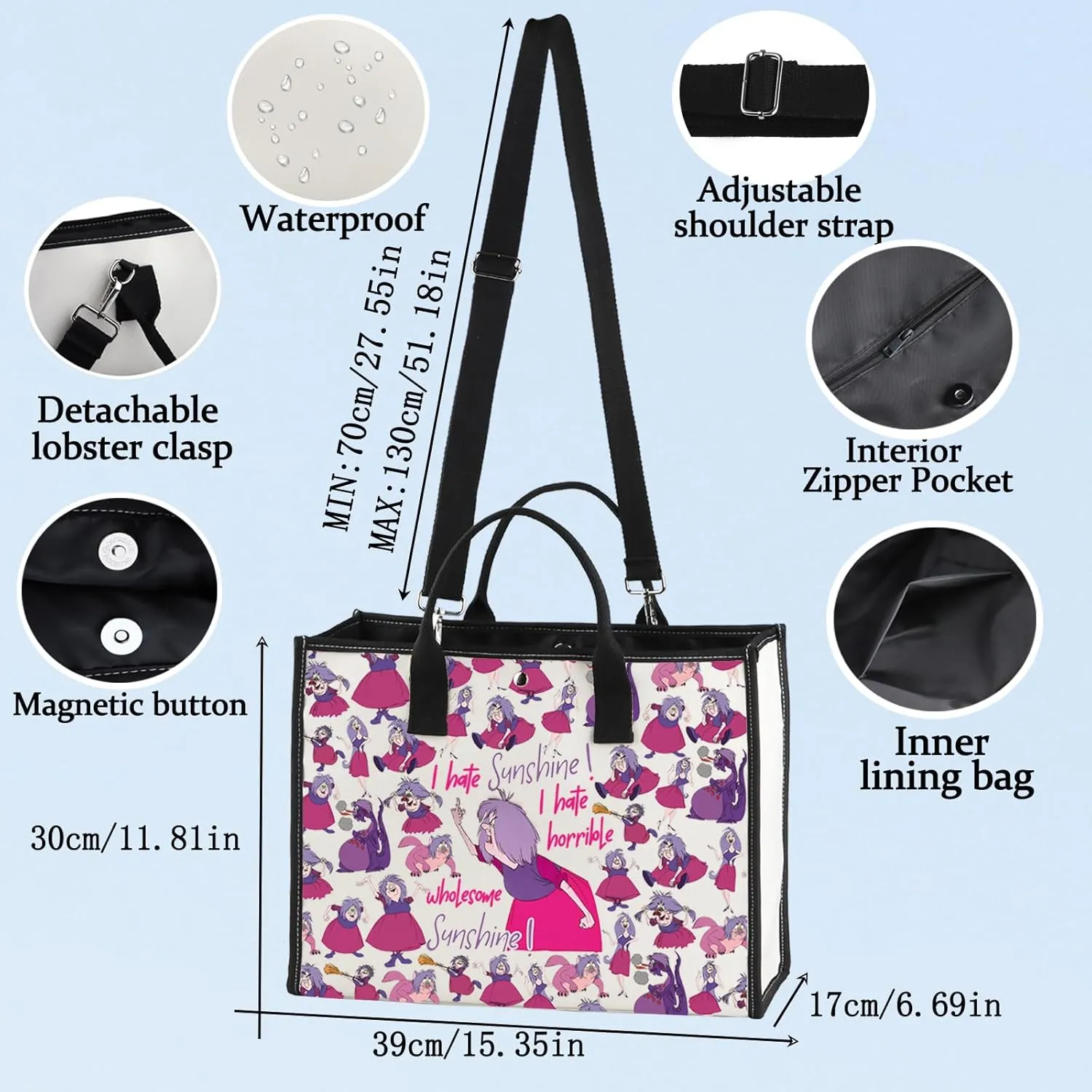 LEVLO Madam Mim Cosmetic Bag Sword Stone Movie Fans Gift I Hate Sunshine I Hate Horrible Whole Some Sunshine Makeup Zipper Pouch Bag For Women Girls (Hate Sunshine LT)