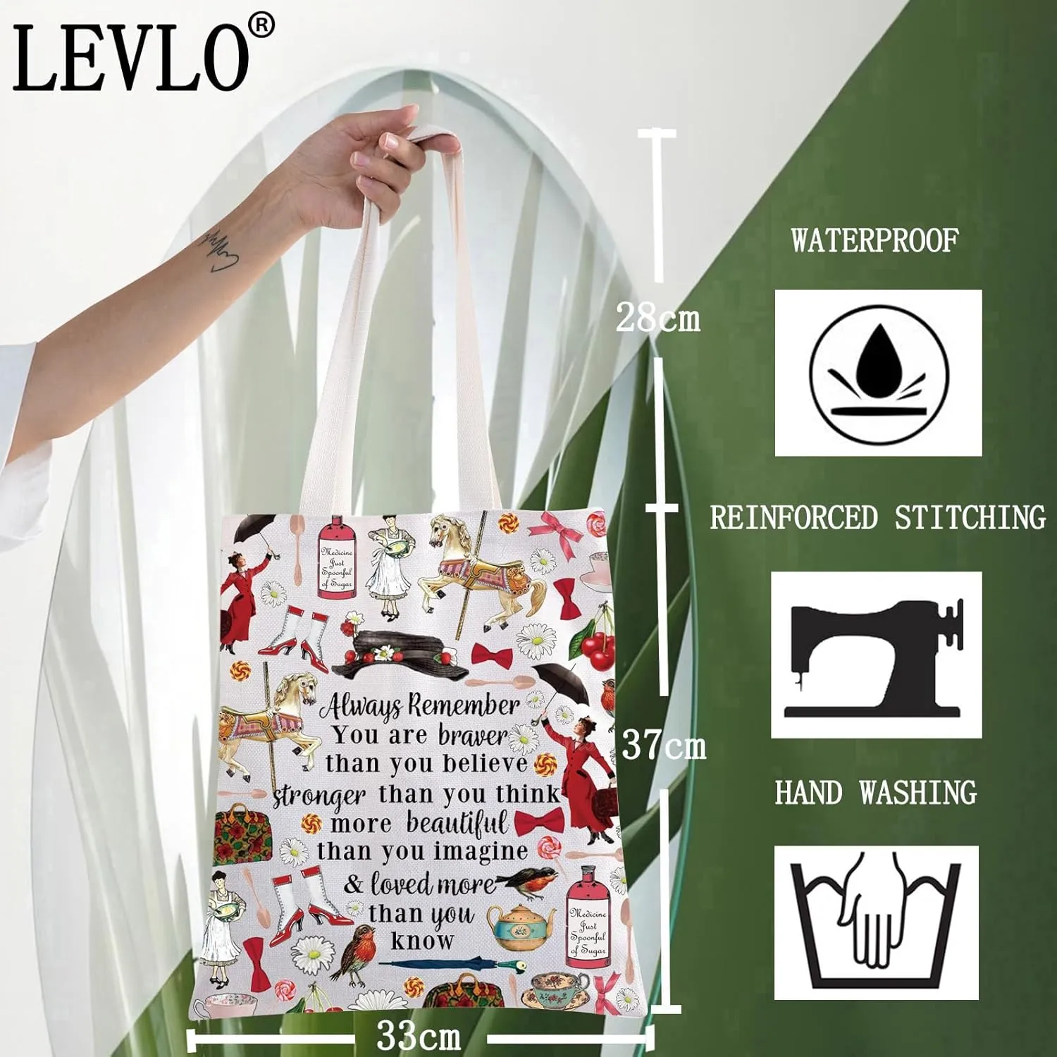 LEVLO Mary Movie Cosmetic Makeup Bag - You Are Braver Stronger Smarter Than You Think - Zipper Pouch for Women Girls (Always Mary Tote)