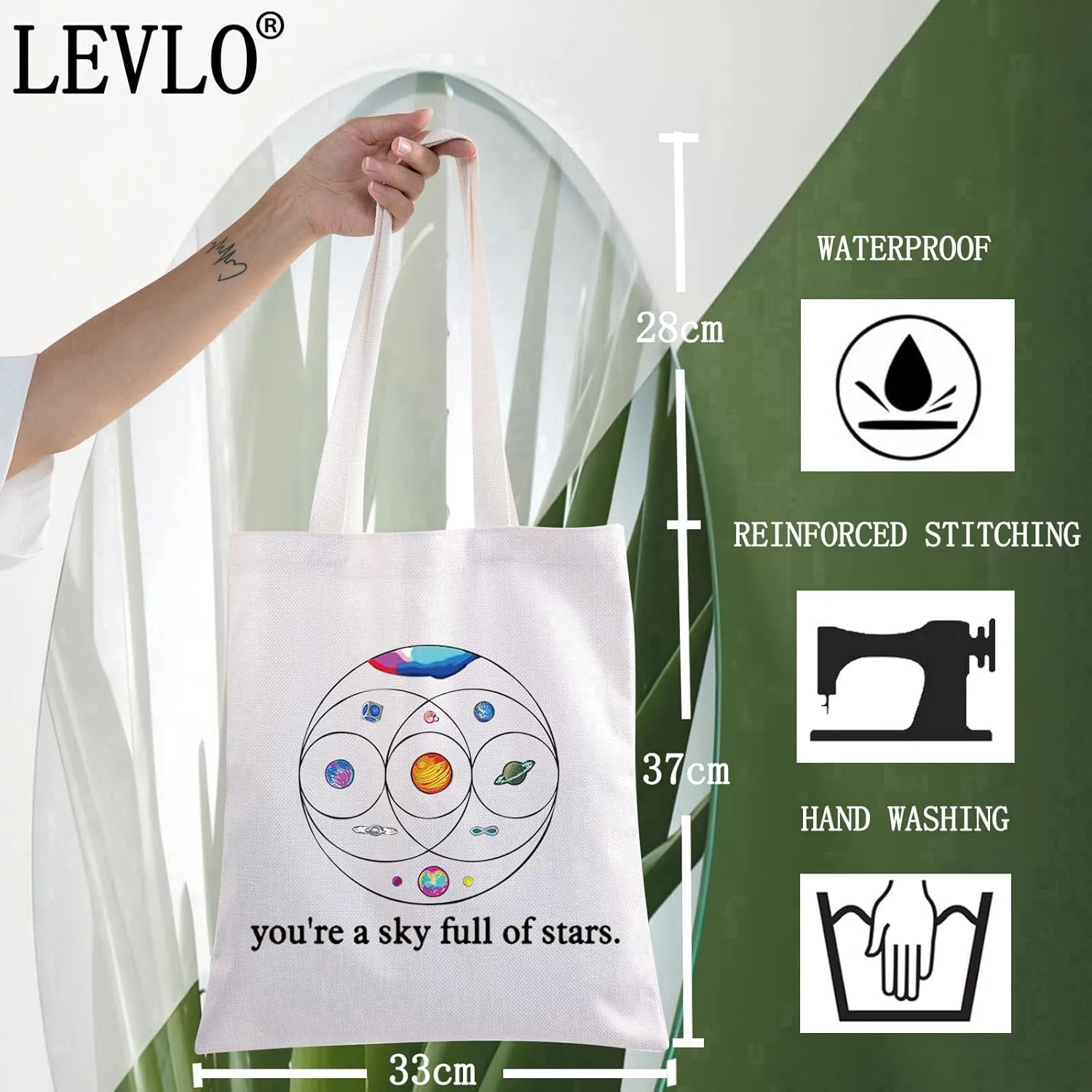 LEVLO Music Band Cosmetic Make Up Bag Star Moon Sun Lover Gift You'Re a Sky Full Of Stars Make Up Zipper Bag For Women Girls