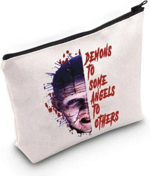 LEVLO Pinhead Cosmetic Make Up Bag Clive Barker Fans Gift Denons To Some Angel To Others Makeup Zipper Pouch Bag For Friend Family (Denons To Some)