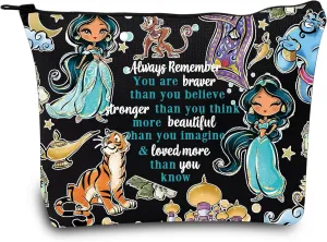 LEVLO Princess Cosmetic Make Up Bag Fans Gift Zipper Pouch Bag For Movie Fans (Black Jasmine)