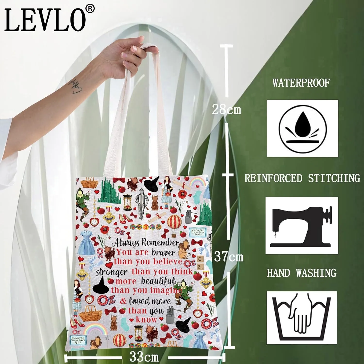LEVLO Princess Red Slippers Cosmetic Bag Ruby Red Slippers Makeup Zipper Pouch Bag Wizard Movie Merch((Always Doro Tote)