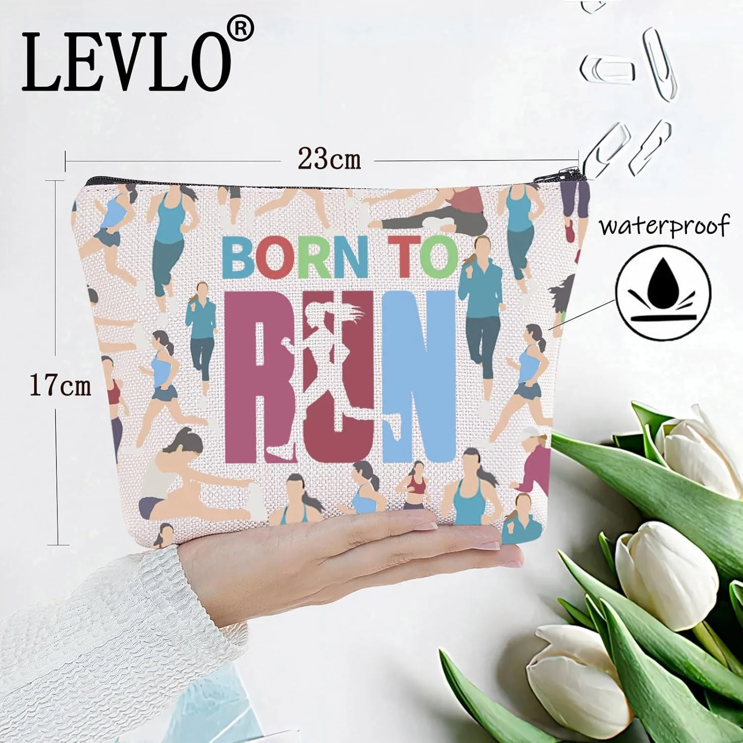 LEVLO Running Girls Cosmetic Make Up Bag Runner Gifts Idea Born To Run Makeup Zipper Pouch Bag For Women Girls (To Run Bag)