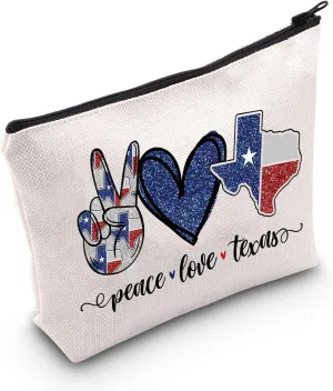 LEVLO Texas State Cosmetic Bag Long Distance Relationships Gift Peace Love Texas Zipper Pouch Bag Moving Away Gift
