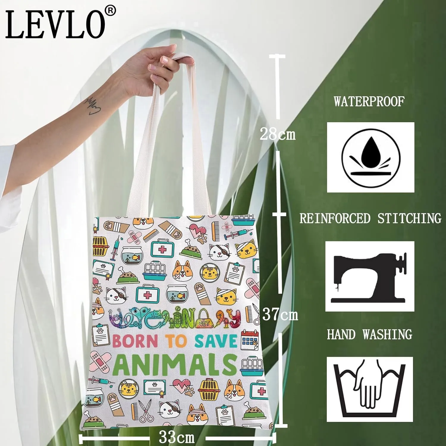 LEVLO Veterinarian Cosmetic Make Up Bag Veterinary Technician Gift Born To Save Animals Makeup Zipper Pouch Bag For Veterinarian Assistant Student (Save Animals F Tote)