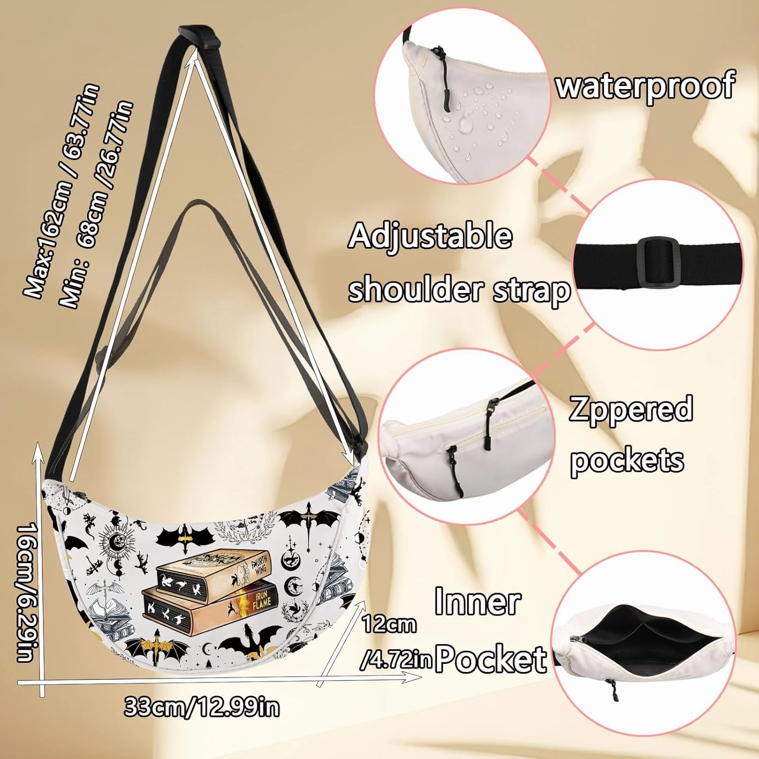 LEVLO 4th Wing Crossbody Bag Dragon Rider Gift Iron Flame Dragon Rider Shoulder Bag 4th Wing Bookish Merch