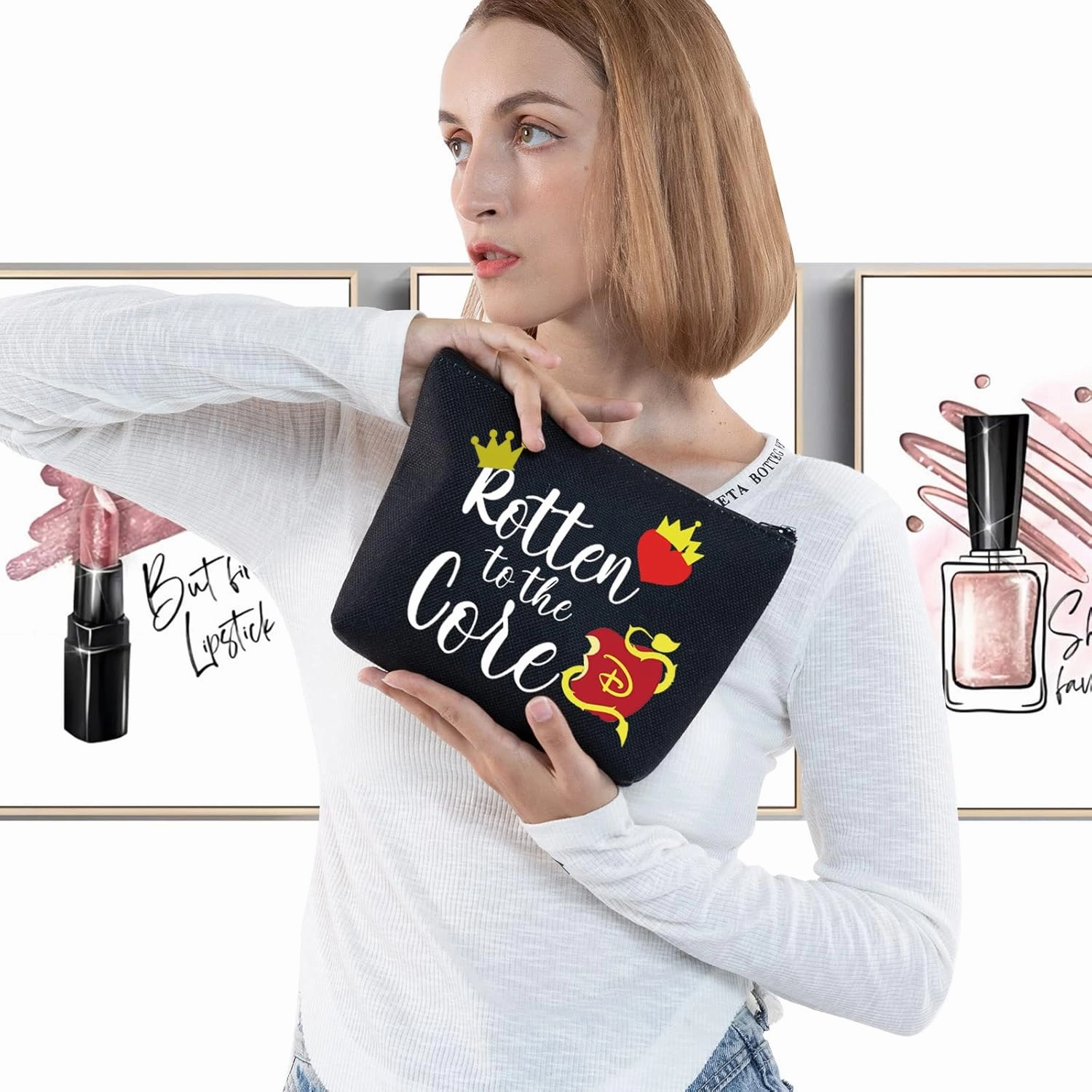 LEVLO Descendants Cosmetic Make Up Bag Descendants Fans Gift Rotten to the Core Makeup Zipper Pouch Bag For Friend Family (Core Black)