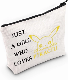 LEVLO Funny Cartoon Cosmetic Bag Anime Theme Fans Gift Just A Girl Who Loves Pika Makeup Zipper Pouch Bag For Women Girls
