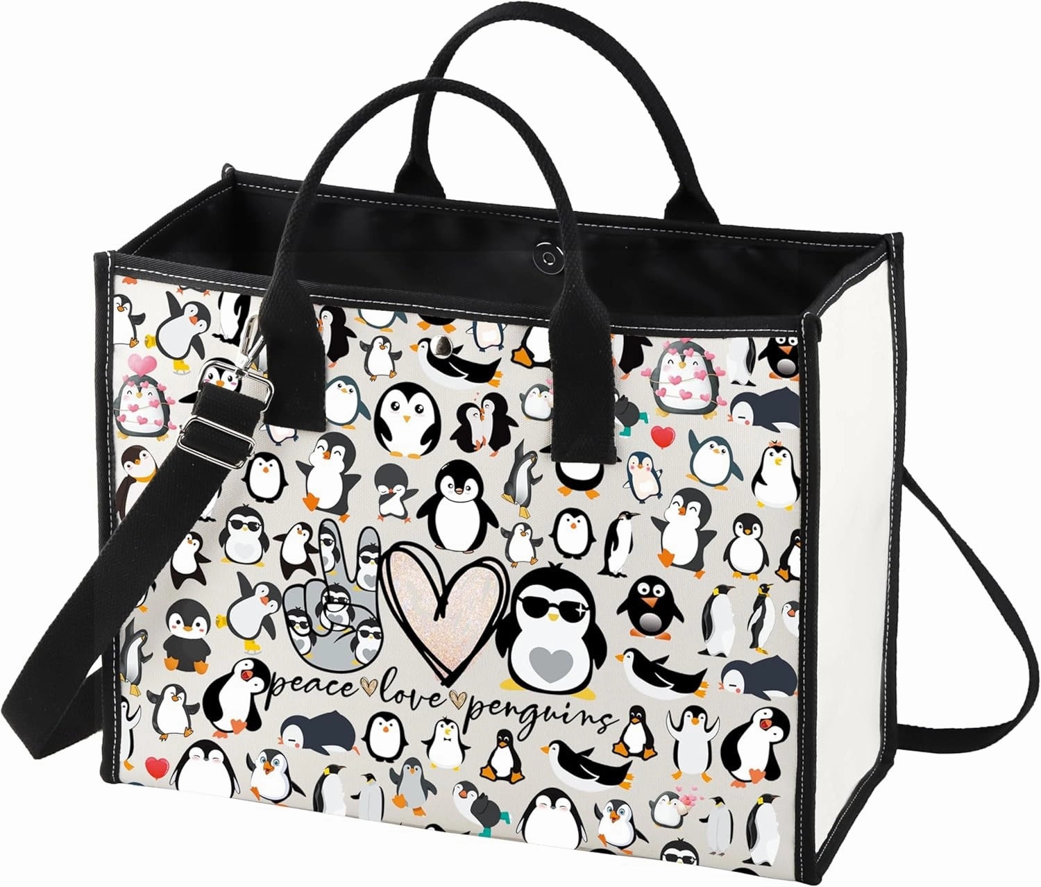 LEVLO Funny Penguins Cosmetic Make up Bag Animal Lover Gift Peace Love Penguins Makeup Zipper Pouch Bag Penguins Lover Gift For Women (Penguins LT)