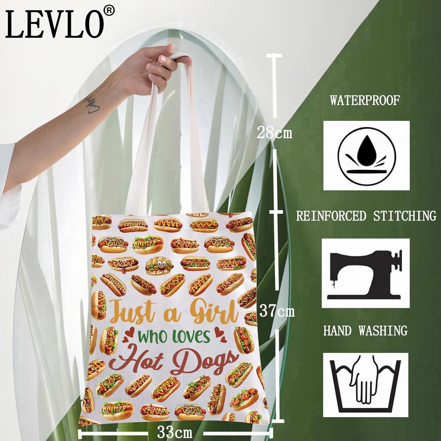 LEVLO Hot Dogs Cosmetic Bag - Food Lover Gift, Makeup Zipper Pouch for Girls Who Love Hot Dogs