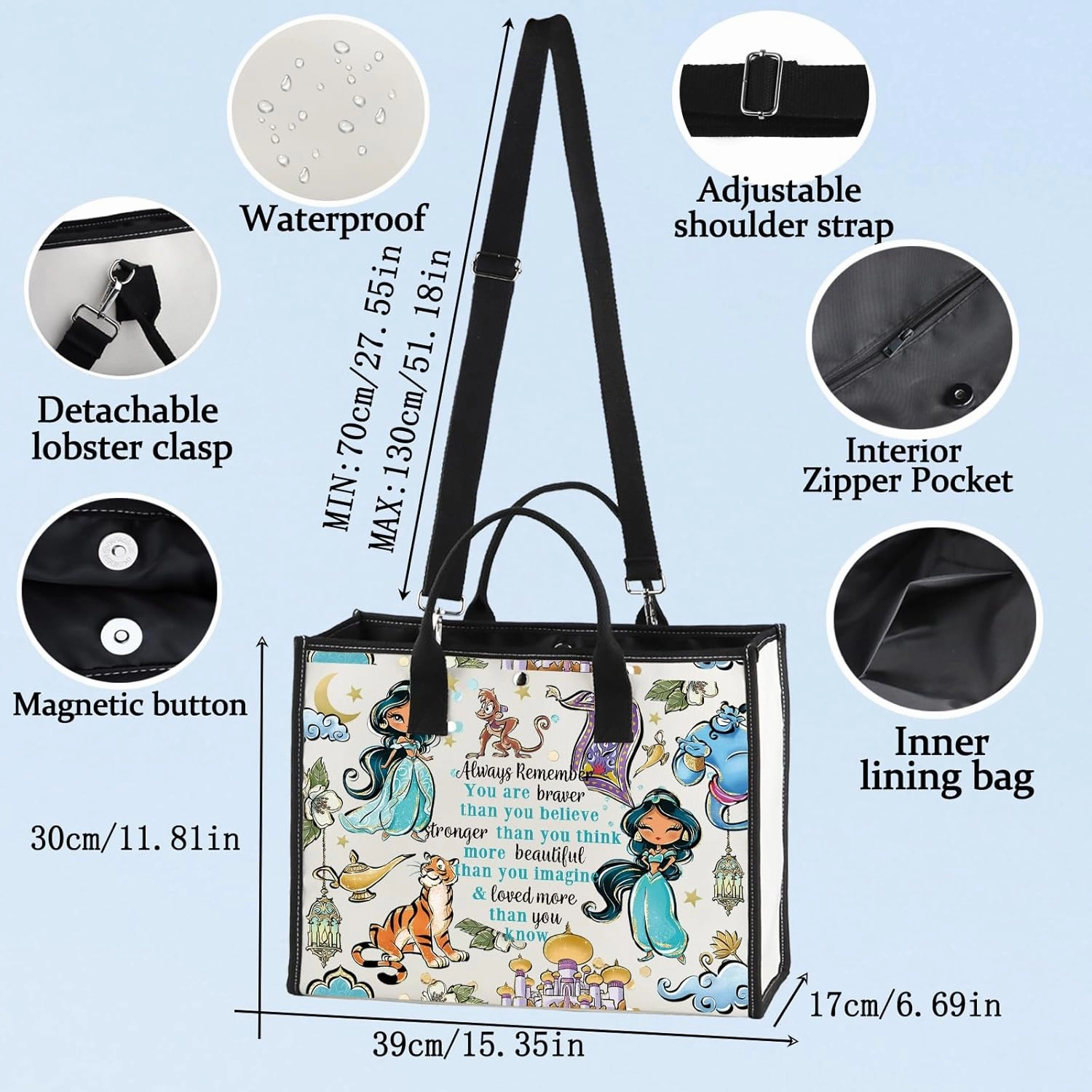 LEVLO Jasmine Princess Cosmetic Make Up Bag Jasmine Fans Gift Jasmine Zipper Pouch Bag For Movie Fans (Always Jasmine LT)