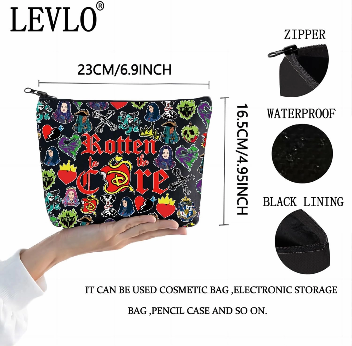 LEVLO Jay Cosmetic Make Up Bag Carlos Fans Gift Rotten to the Core Mal Makeup Zipper Pouch Bag Jay & Mal Movie Merch (Core B Full)