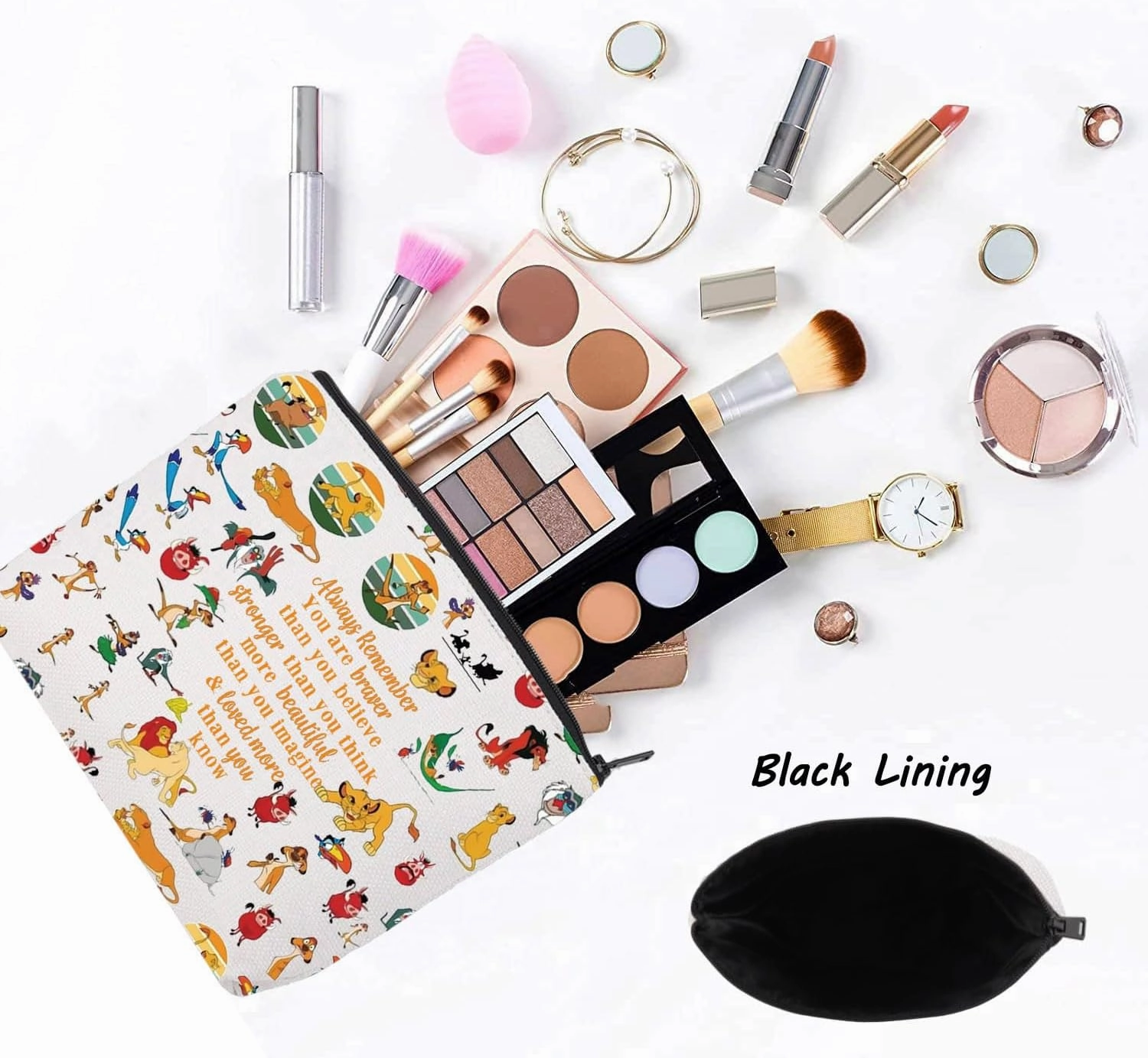 LEVLO Lion Cosmetic Make Up Bag Cartoon Lion Fans Gift You Are Braver Stronger Smarter Than You Think Cartoon Animal Zipper Pouch Bag