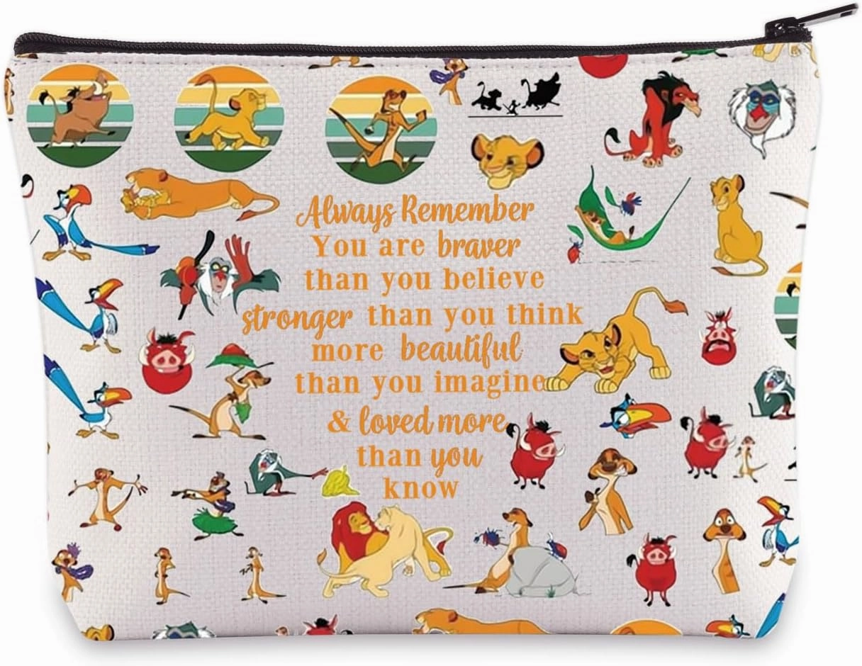 LEVLO Lion Cosmetic Make Up Bag Cartoon Lion Fans Gift You Are Braver Stronger Smarter Than You Think Cartoon Animal Zipper Pouch Bag