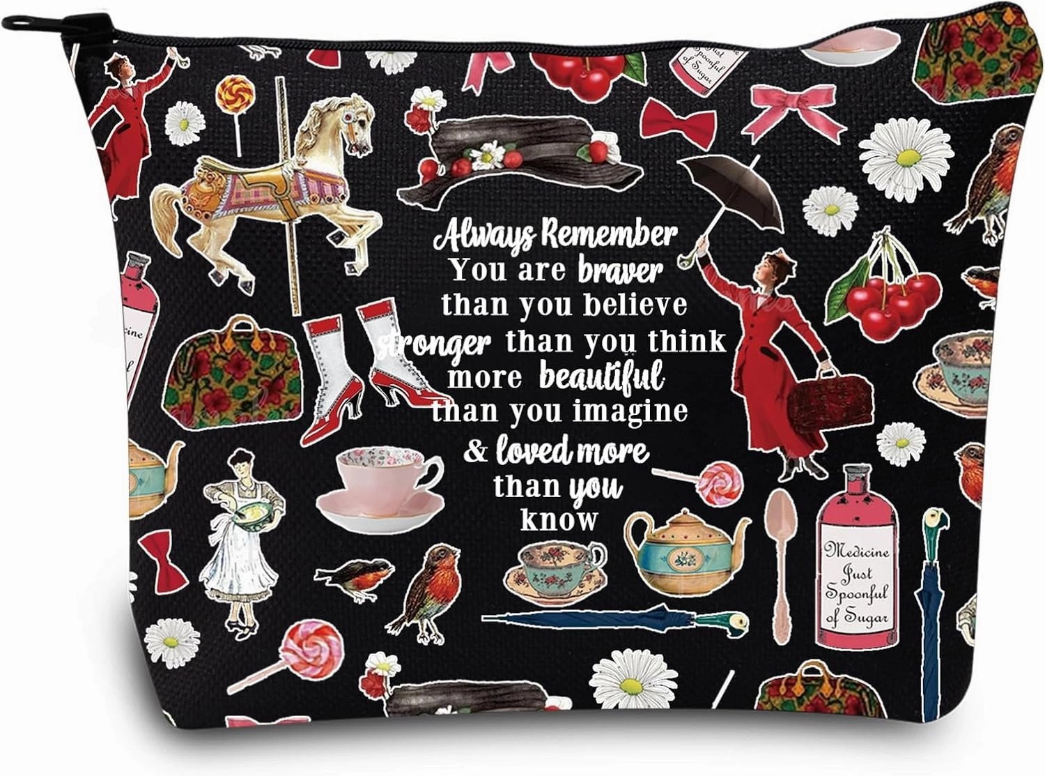 LEVLO Mary Movie Cosmetic Make up Bag Mary Fans Gift You Are Braver Stronger Smarter Than You Think Makeup Zipper Pouch Bag For Women Girls (Always Mary Black)
