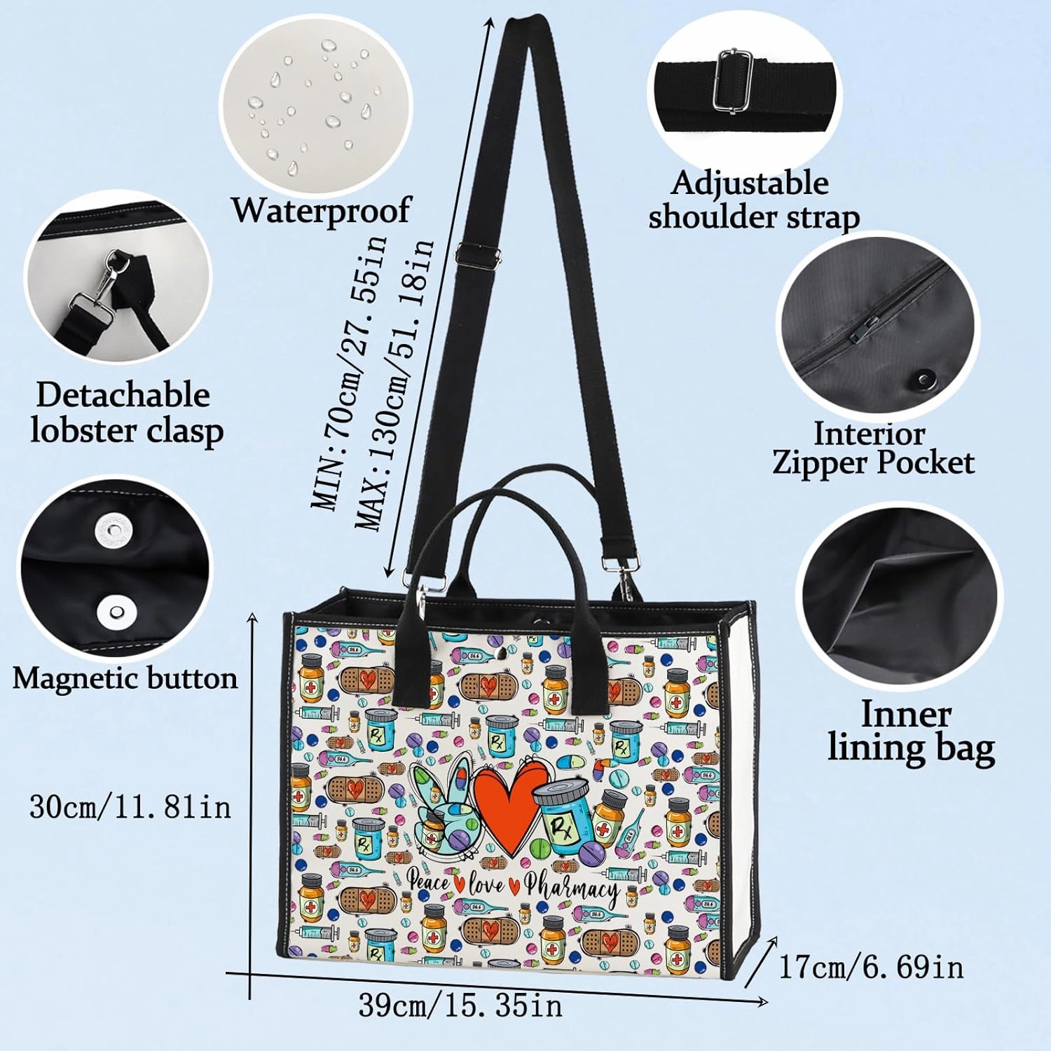LEVLO Pharmacist RX Cosmetic Make up Bag Pharmacy Technician Gift Peace Love Pharmacy Makeup Zipper Pouch Bag For Graduation Birthday (Pharmacy LT)