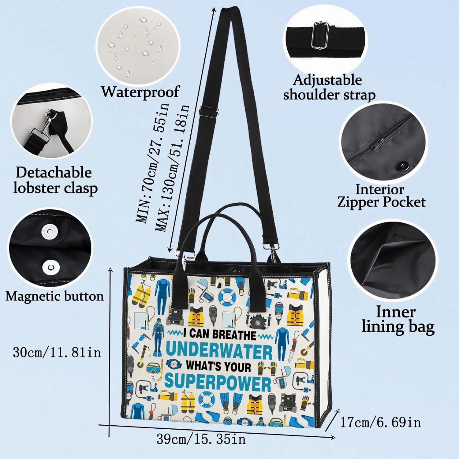 LEVLO Scuba Diving Cosmetic Bag Diving Lover Gift I Can Breathe Underwater What's Your Superpower Make up Zipper Pouch Bag For Scuba Diver (I Can Breathe LT)