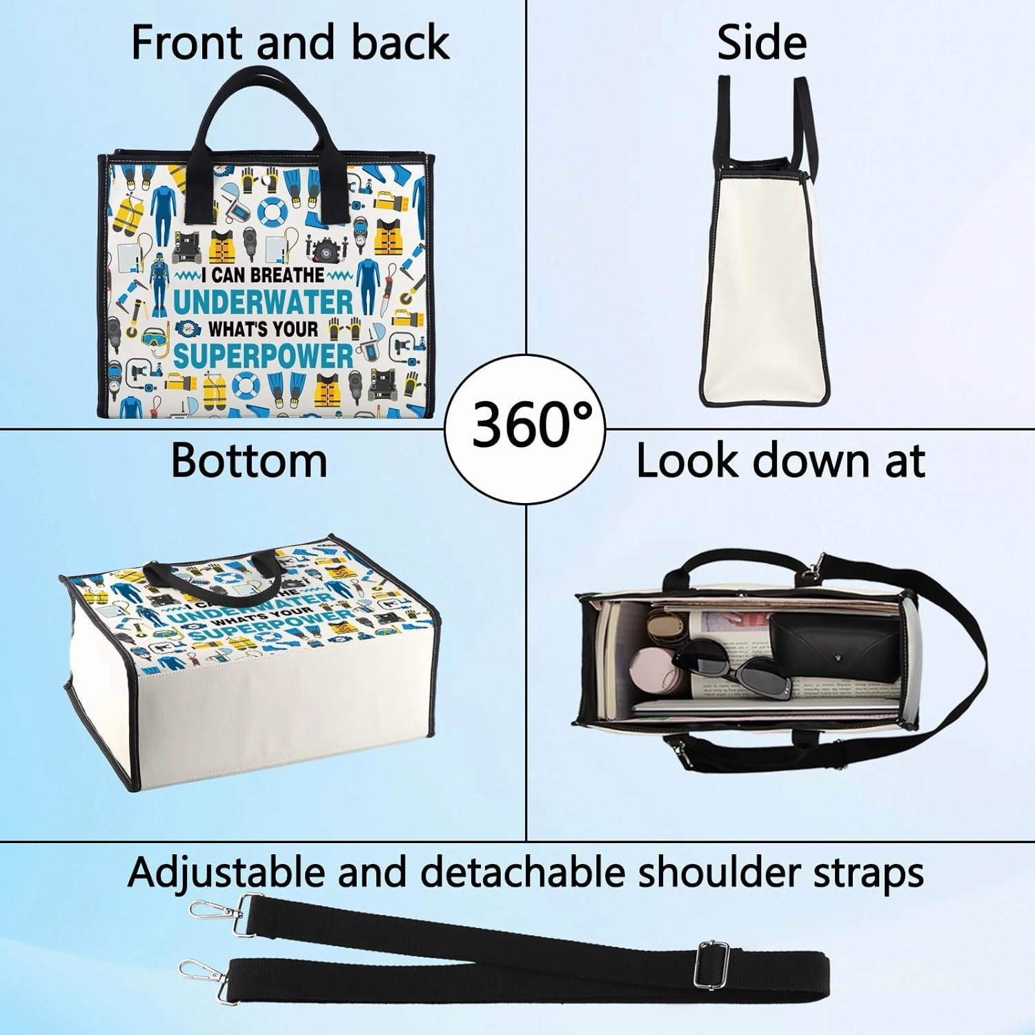 LEVLO Scuba Diving Cosmetic Bag Diving Lover Gift I Can Breathe Underwater What's Your Superpower Make up Zipper Pouch Bag For Scuba Diver (I Can Breathe LT)