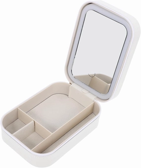Lighted Makeup Box Mirror Portable Cosmetic Organizer for Travel Faux Design Storage Case for Neat Makeup for Women and Girls