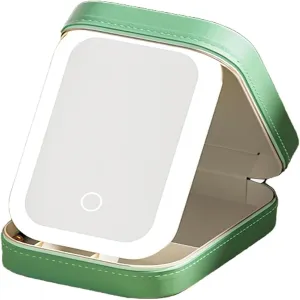 Lightweight travel makeup mirror, LED adjustable makeup mirror, three-color lighting makeup case, rechargeable desktop makeup mirror, makeup case with light mirror (Green), WSW79