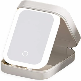 Lightweight travel makeup mirror, LED adjustable makeup mirror, three-color lighting makeup case, rechargeable desktop makeup mirror, makeup case with light mirror (White)