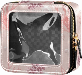 linqin Aesthetic Blush Corals Cute Travel Makeup Bag Clear Travel Toiletry Bag Leather Organizer Bags for Women