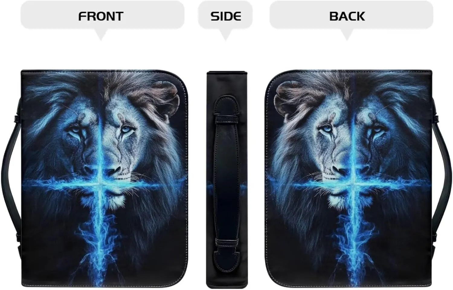 Lion PU Leather Bible Covers for Men,Bible Case Carrying Bag Fits Bible Book Accessory, Bible Cover Case for Men, Lion and Blue Cross,XL
