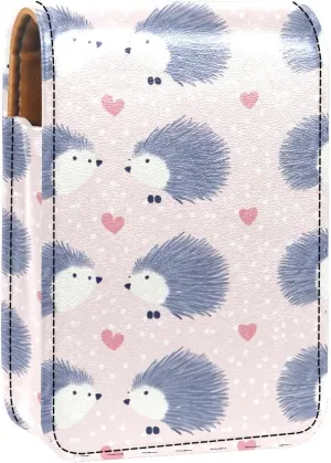 Lipstick Case,Leather Lip Gloss Lipstick Organizer with Mirror,Mini Lipstick Holder Bag,Animal Heart White Polka Dot