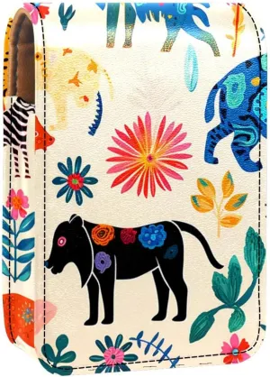 Lipstick Case,Leather Lip Gloss Lipstick Organizer with Mirror,Mini Lipstick Holder Bag,Animals Different Patterns Cute