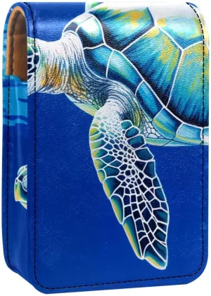 Lipstick Case,Leather Lip Gloss Lipstick Organizer with Mirror,Mini Lipstick Holder Bag,Blue Sea Animal Sea Turtle