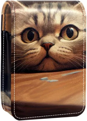 Lipstick Case,Leather Lip Gloss Lipstick Organizer with Mirror,Mini Lipstick Holder Bag,Chair Cat