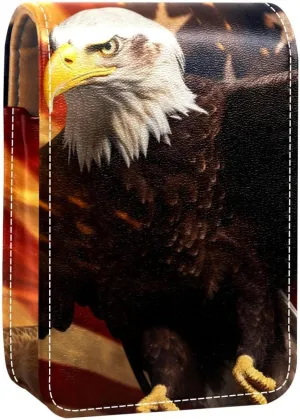 Lipstick Case,Leather Lip Gloss Lipstick Organizer with Mirror,Mini Lipstick Holder Bag,Usa Flag Eagle