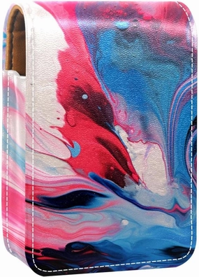 Lipstick Case,Leather Lip Gloss Lipstick Organizer with Mirror,Mini Lipstick Holder Bag,Abstract Watercolor Marble Texture