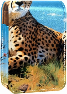 Lipstick Case,Leather Lip Gloss Lipstick Organizer with Mirror,Mini Lipstick Holder Bag,Animal Leopard Traditional