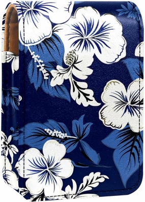 Lipstick Case,Leather Lip Gloss Lipstick Organizer with Mirror,Mini Lipstick Holder Bag,Blue Retro Tropical Flower