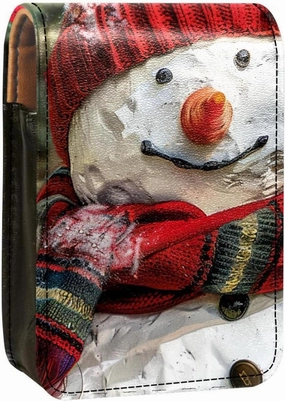 Lipstick Case,Leather Lip Gloss Lipstick Organizer with Mirror,Mini Lipstick Holder Bag,Christmas Theme Snowman
