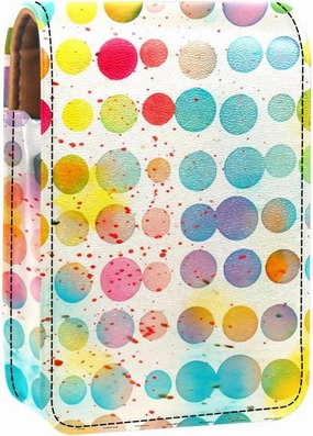 Lipstick Case,Leather Lip Gloss Lipstick Organizer with Mirror,Mini Lipstick Holder Bag,Colorful Dots Watercolor