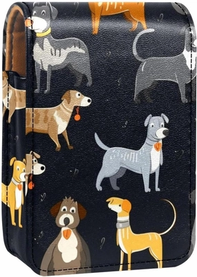 Lipstick Case,Leather Lip Gloss Lipstick Organizer with Mirror,Mini Lipstick Holder Bag,Dog Bone Gray