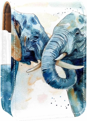 Lipstick Case,Leather Lip Gloss Lipstick Organizer with Mirror,Mini Lipstick Holder Bag,Elephant Love Mom