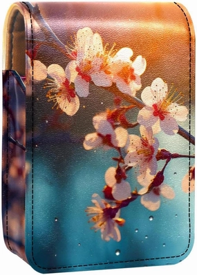 Lipstick Case,Leather Lip Gloss Lipstick Organizer with Mirror,Mini Lipstick Holder Bag,Flower Tree Sunrise Landscape