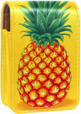 Lipstick Case,Leather Lip Gloss Lipstick Organizer with Mirror,Mini Lipstick Holder Bag,Tropical Summer Theme Pineapple