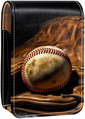 Lipstick Case,Leather Lip Gloss Lipstick Organizer with Mirror,Mini Lipstick Holder Bag,Vintage Baseball Gloveball Sport